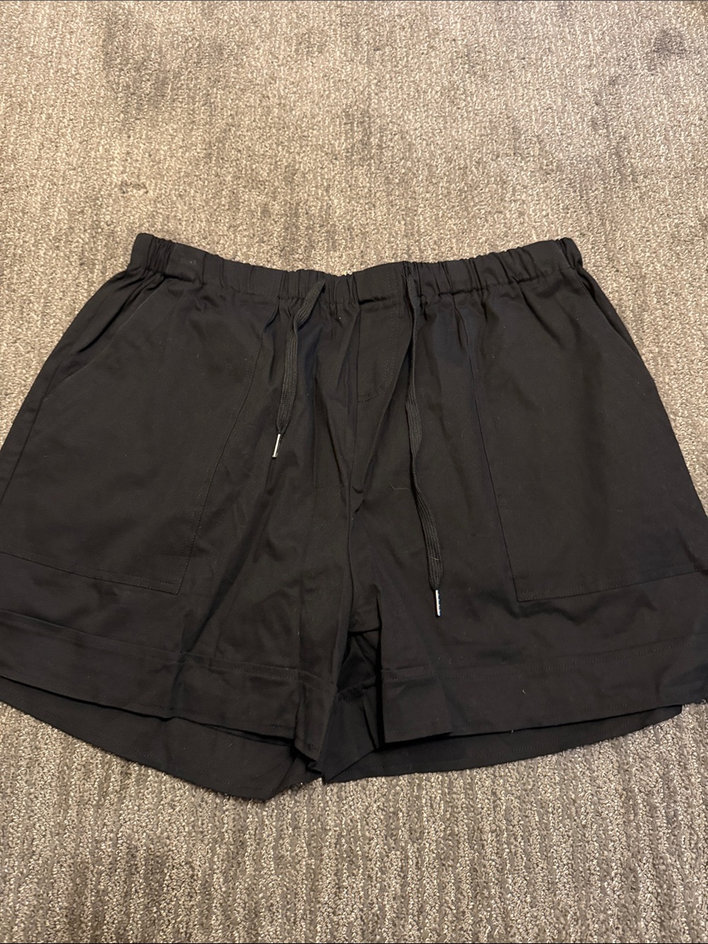 Black Elastic Waist Drawstring Shorts